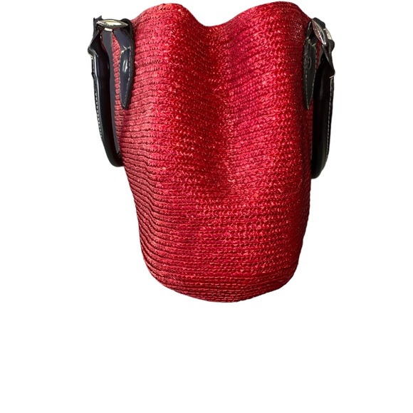 Red wicker, straw handbag 100% wheat straw wicker great size not to big - Picture 3 of 9